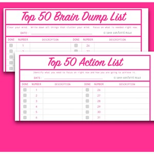 Top 50 Brain Dump and Action Lists