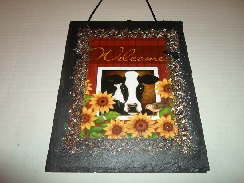 8x10 Decoupage & Hand Painted Slate Roofing Tile From Maine Etsy