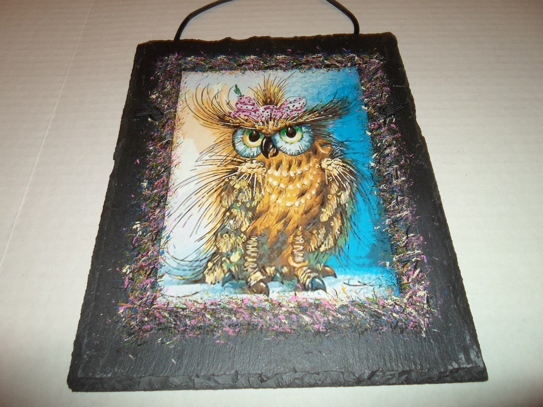 8x10 Decoupage & Hand Painted Slate Roofing Tile From Maine Fancy Owl