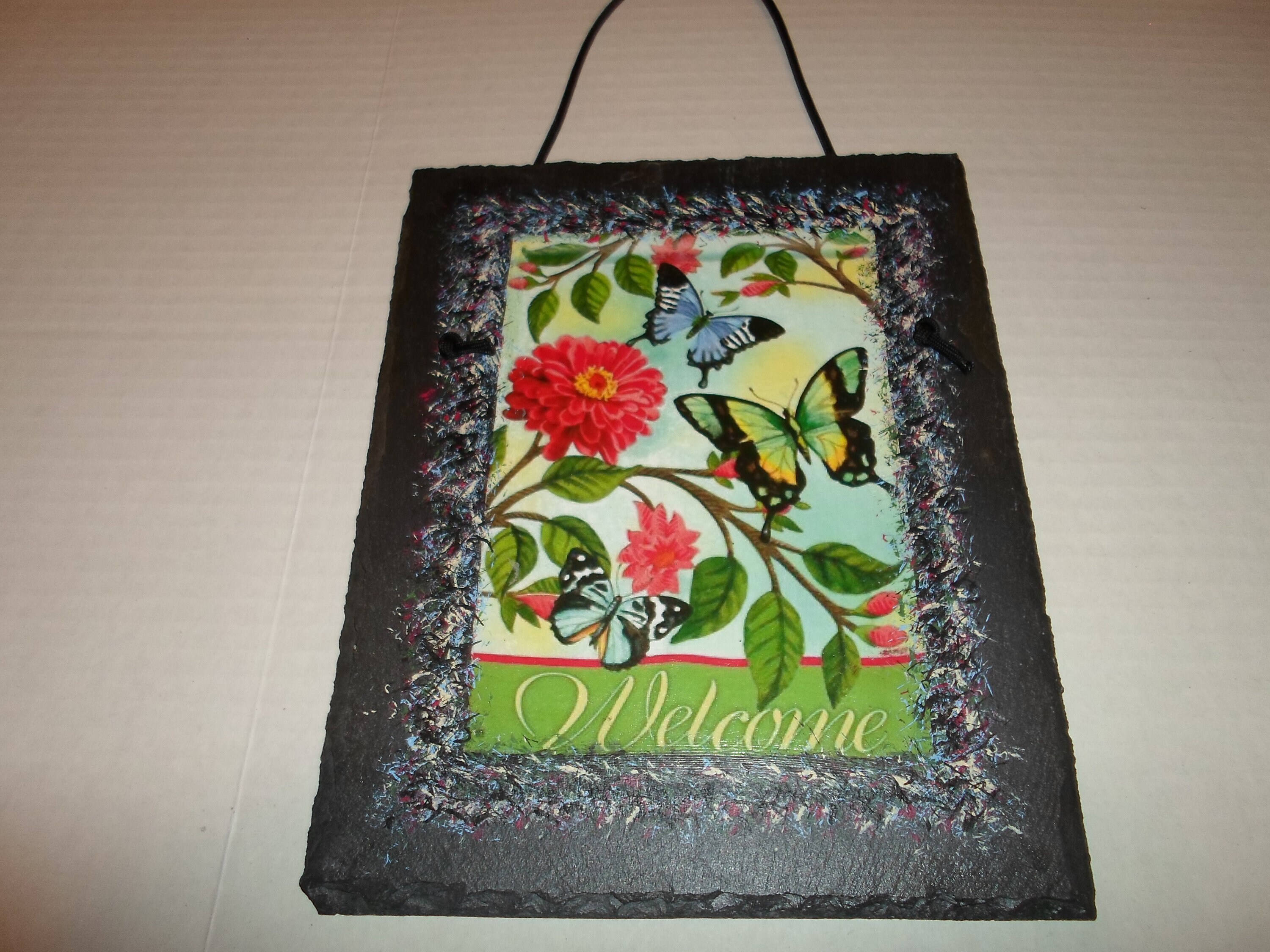 8x10 Decoupage & Hand Painted Slate Roofing Tile From Maine Etsy