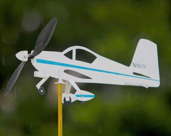 Vans RV-6A and RV-7 airplane weathervane, windmill, whirlygig. Made out of aluminum. Fuselage is 18" long. Yard Art plane.