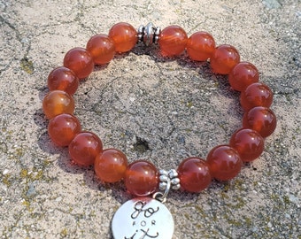 Orange Agate bead bracelet#charmbracelet#mermaidcharm#attractsconfidence#strength#love