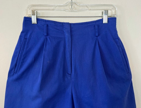 Vintage 1980's Blue Cotton Pleated Shorts - image 2
