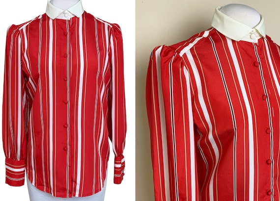 Vintage 1980's Red Striped Blouse - image 1