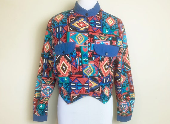 Vintage 1980's Southwestern Cropped Blouse - image 1