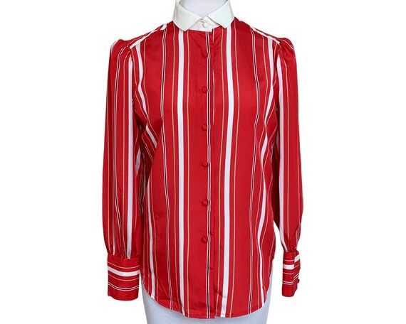 Vintage 1980's Red Striped Blouse - image 2