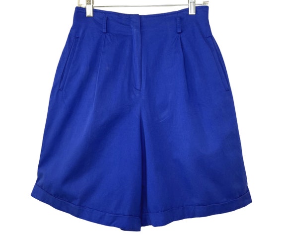 Vintage 1980's Blue Cotton Pleated Shorts - image 1