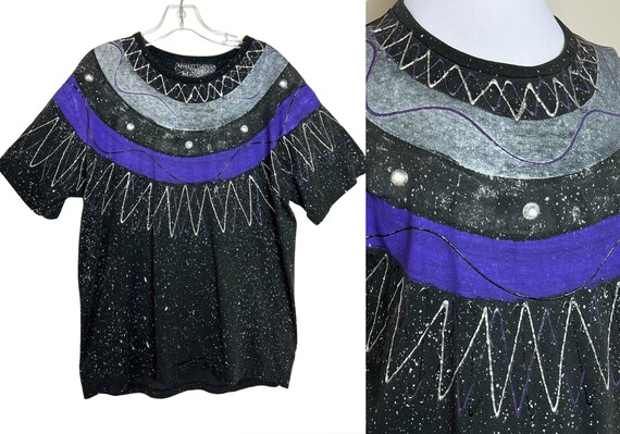 Vintage 1980's Embellished and Puff Painted T-Shi… - image 1