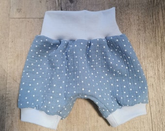 Baby Pumphose aus  Musselin  kurze ,Sommerpumpi   jeansblau mit Sternchen  Gr 56/62  62-68-74-80-86-92