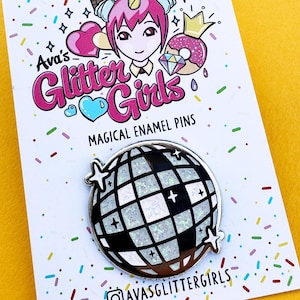 Glitterball Silver hard enamel pin badge, Mirrorball, shine bright!!