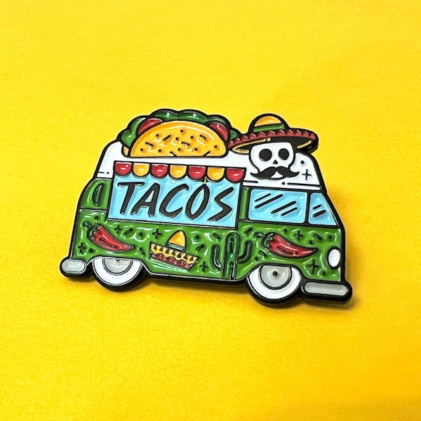 Campervan Taco Truck, Green enamel pin badge, it's Taco time!!!