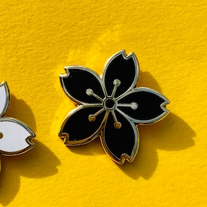 Black cherry blossom hard enamel pin badge, a great gift for a flower loving friend...