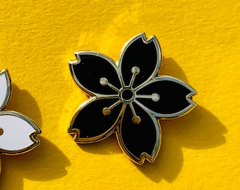 Black cherry blossom hard enamel pin badge, a great gift for a flower loving friend...