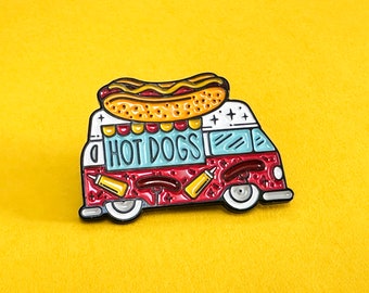 Campervan Hot Dog truck enamel pin badge, would you like onions with that?