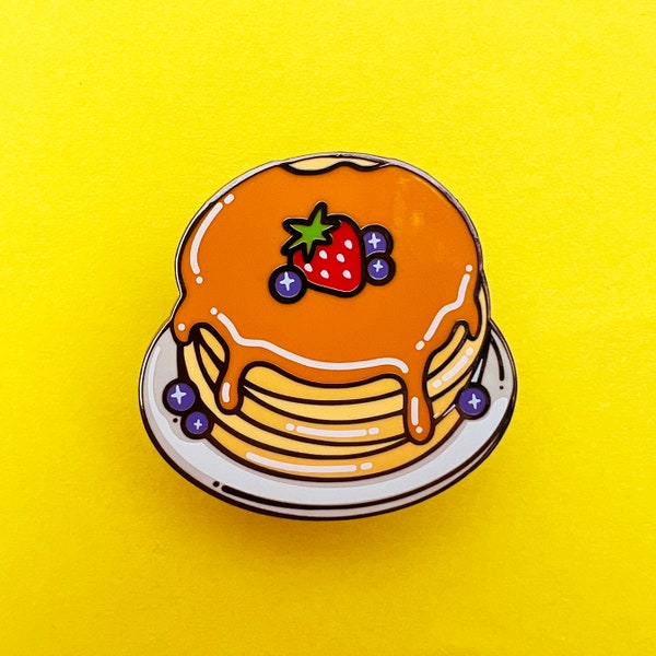 Pancake stack covered in golden syrup, Hard enamel pin badge, A great way to start the day....