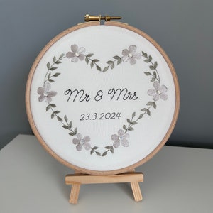 Baumwolle Hochzeit Jahrestag Stickerei, Personalisiertes Geschenk, Blumen-Herz-Stickerei Art