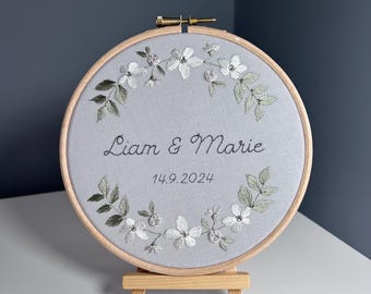 Personalised Wedding or Cotton Anniversary Embroidery Hoop Art: Floral Newlywed Keepsake