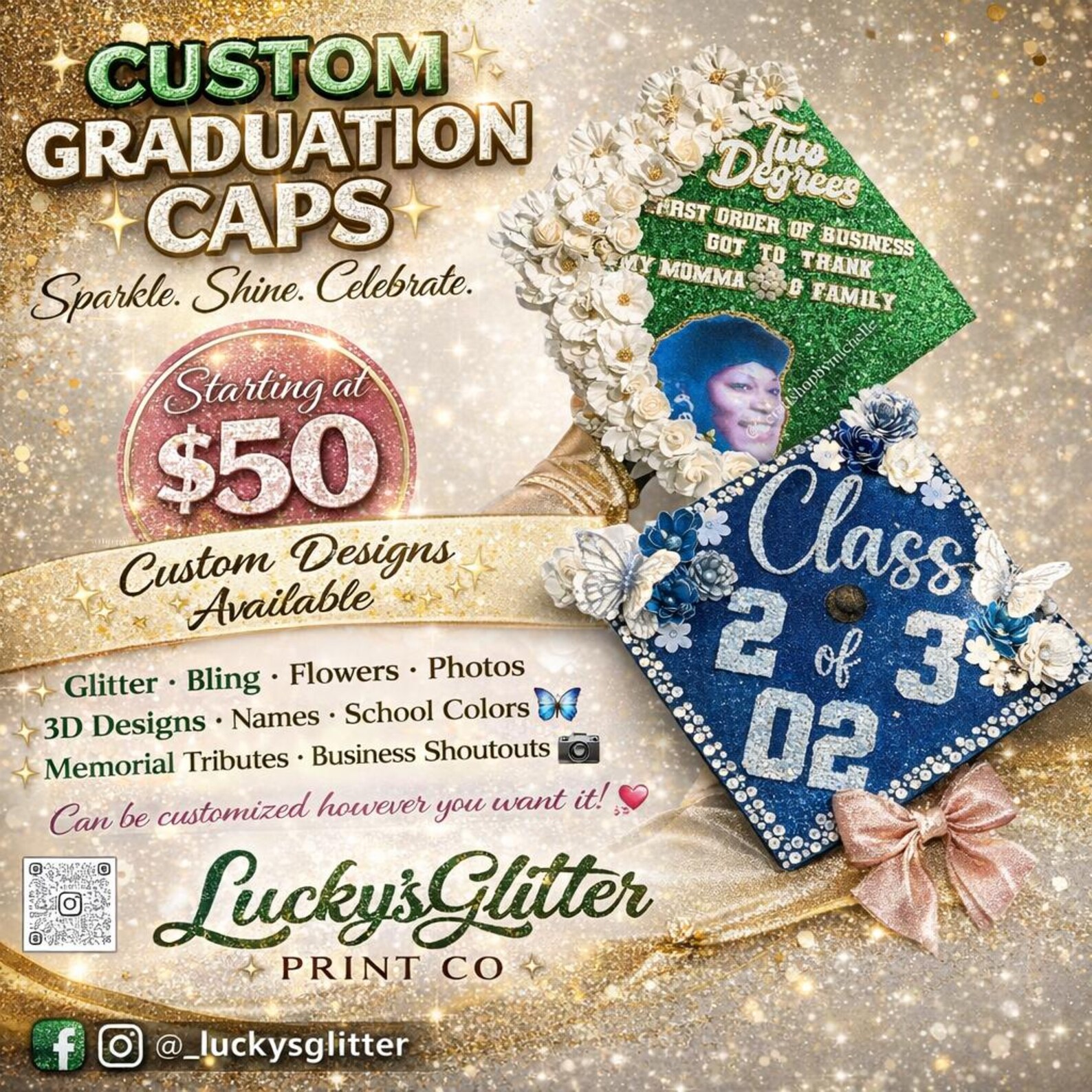 Custom Glitter Graduation Cap Topper | Personalized Bling Grad Cap ...