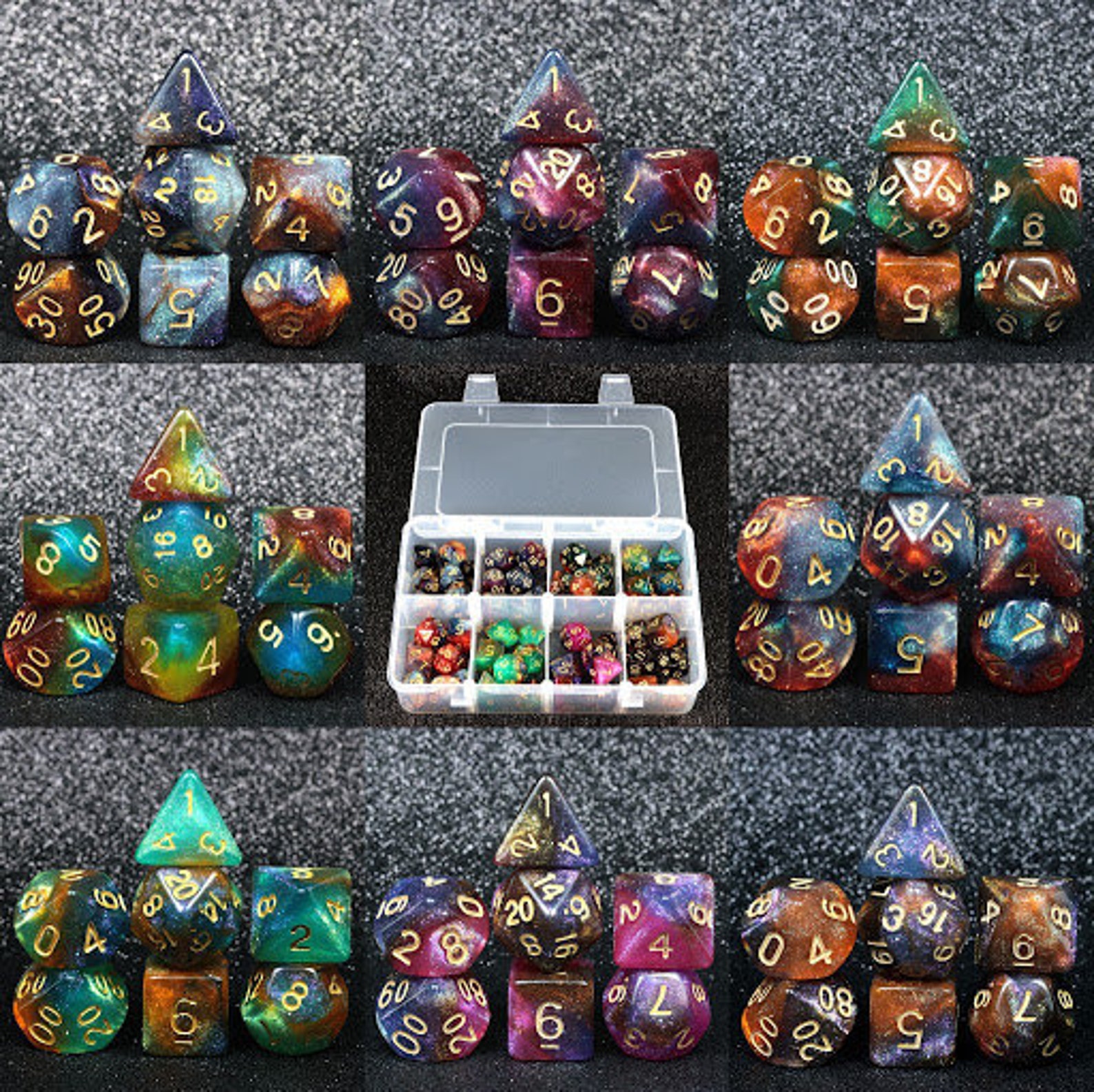 Mystery Blind Bag of D&D Dice 7 Piece Matching Polyhedral Sets Etsy