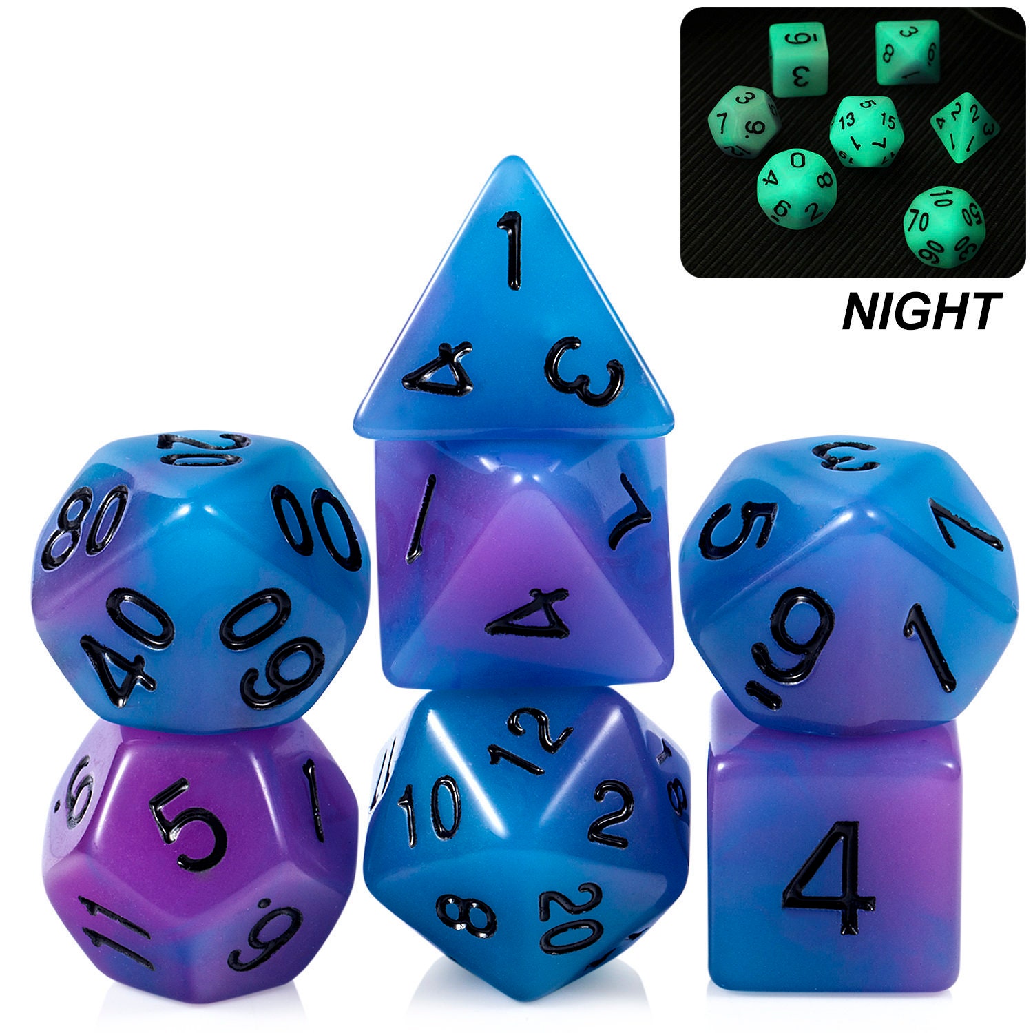 Purple / Blue glow in the dark DnD Dice Set custom dice 7 Etsy