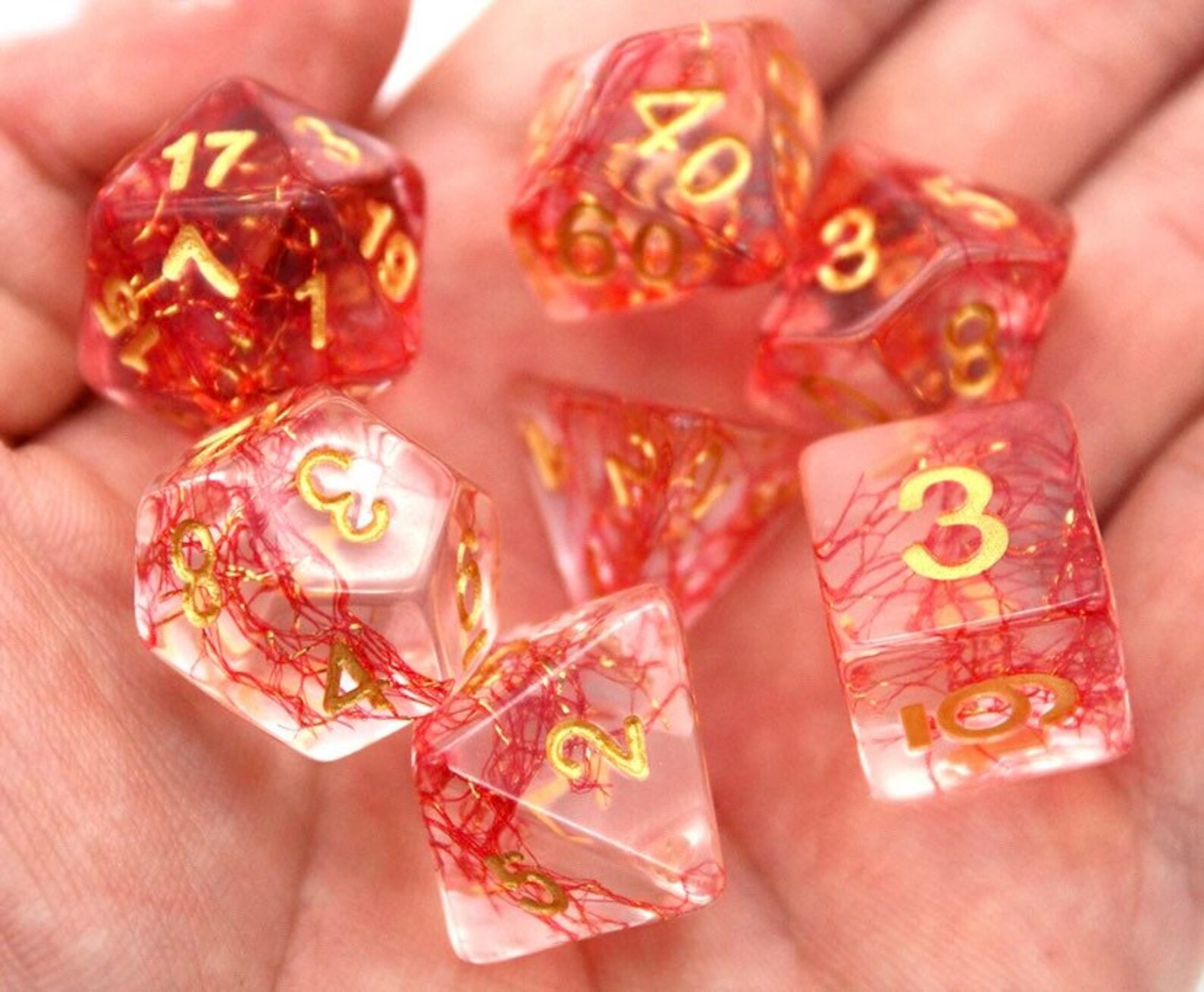 Blood Shot DnD Dice Set custom dice 7 piece translucent set Etsy