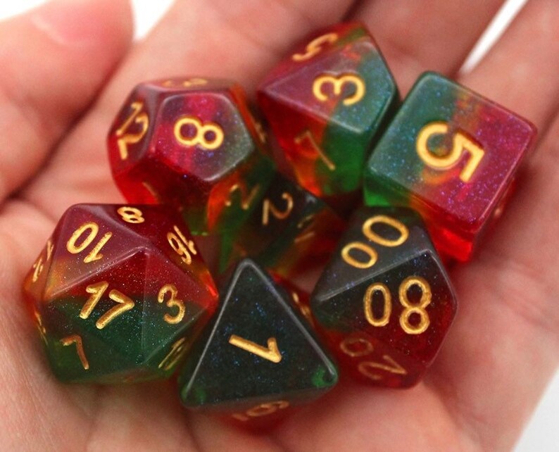 Rasta DnD Dice Sets custom dice 7 piece translucent set RPG Etsy