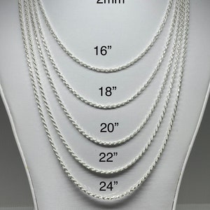 925 Sterling Silver Rope Chain Necklace, Made in Italy, 1mm, 2mm, 3mm ...