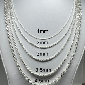 925 Sterling Silver Rope Chain Necklace Made in Italy 1mm 2mm