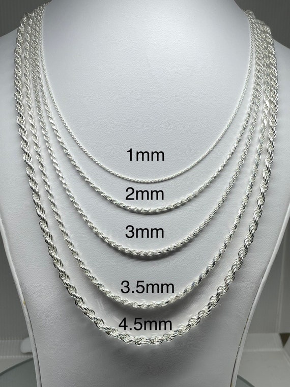 925 Sterling Silver Rope Chain Necklace, Made in Italy, 1mm, 2mm, 3mm, 3.5  Mm, 4.5mm, Lobster Clasp, Brand New, Gift, Men, Women -  Canada