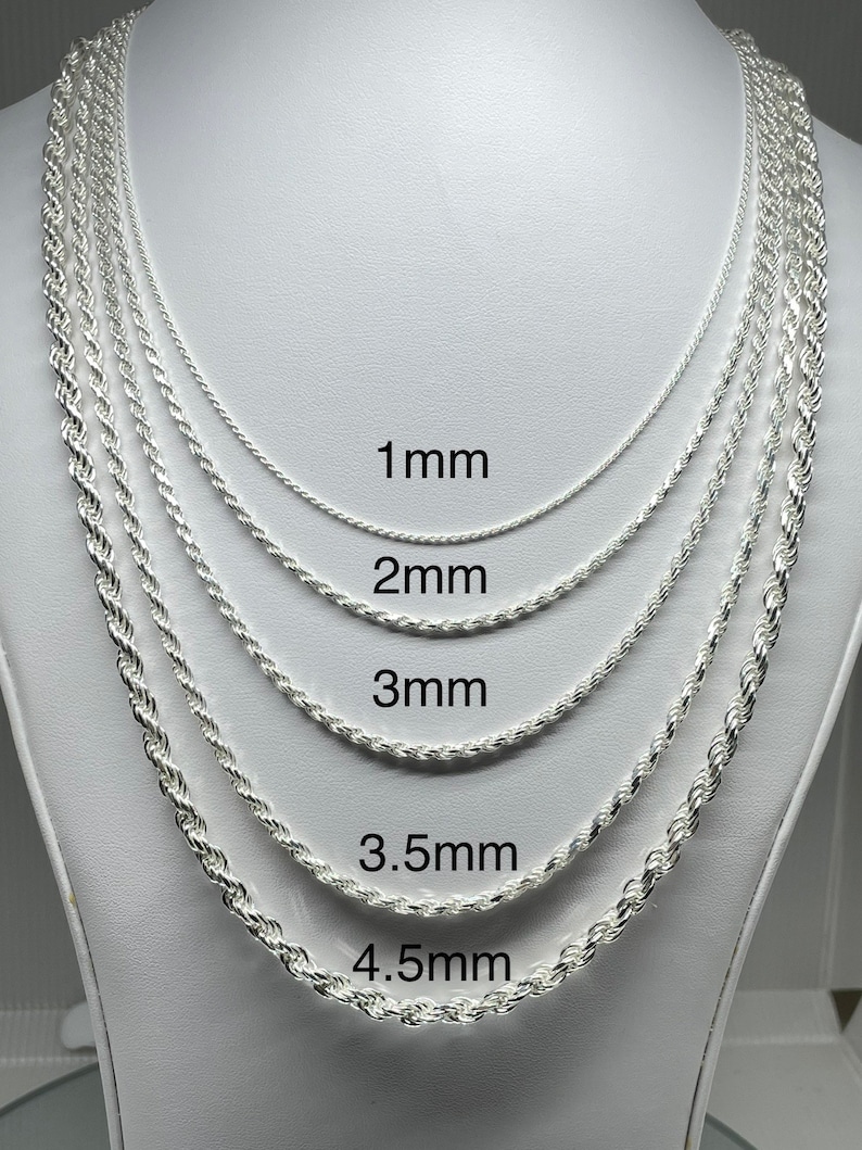 925 Sterling Silver Rope Chain Necklace Made in Italy 1mm - Etsy