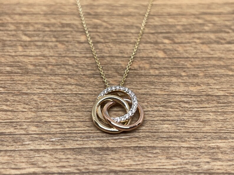 14K Gold Circle Love Knot necklace \u2022 Real Tri Tone Gold Love Knot necklace \u2022 14K Tri Color Gold Love Knot pendant Christmas Gift