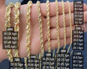 Real 10K Solid Yellow Gold Rope Chain Necklace 1.5mm 2mm 2.5mm 3mm
