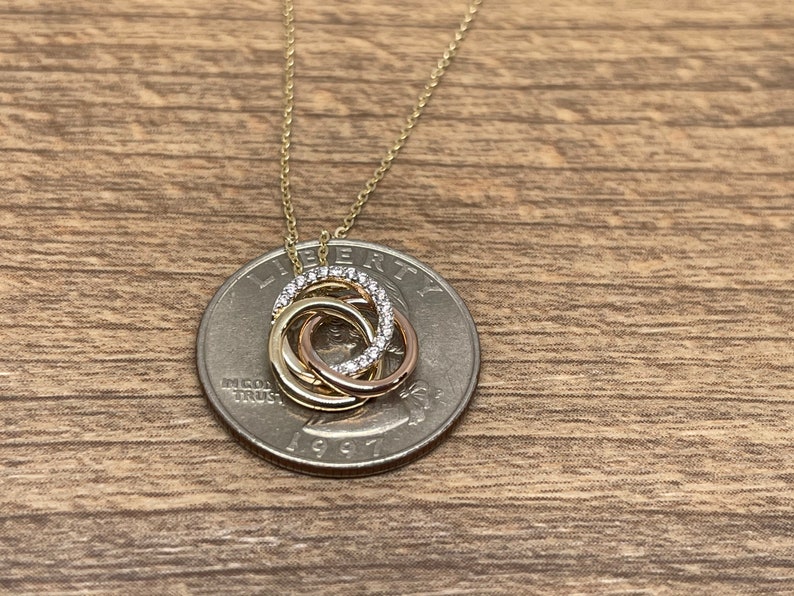 14K Gold Circle Love Knot necklace \u2022 Real Tri Tone Gold Love Knot necklace \u2022 14K Tri Color Gold Love Knot pendant Christmas Gift