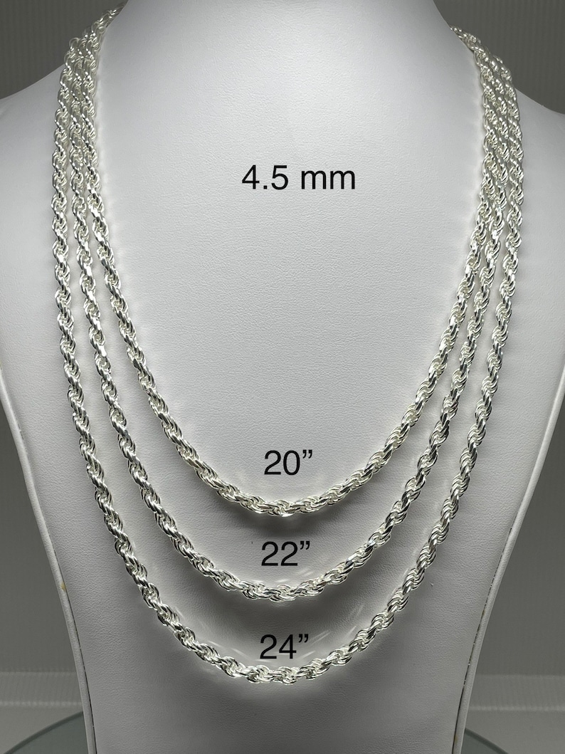 925 Sterling Silver Rope Chain Necklace, Made in Italy, 1mm, 2mm, 3mm ...