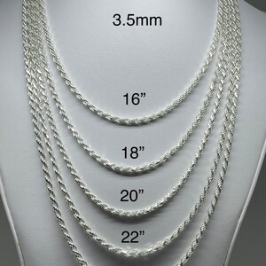 925 Sterling Silver Rope Chain Necklace - Multiple Lengths From 16" To 30"
