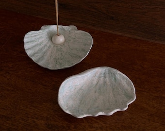 Handmade Ceramic Shell Incense Holder & Jewelry Dish Set Coastal Decor Beach Inspired Home Accents Seashell Incense Burner