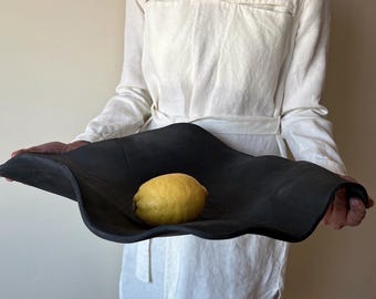 One of a Kind Sculptural Ceramic Bowl – Black Wabi Sabi Centerpiece