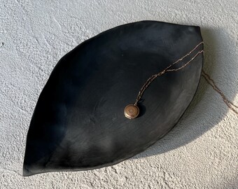 Handmade Black Ceramic Jwelry Tray Wood Fired Wabi Sabi Pottery Modern Rustic Decor