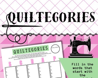 QUILT GAME, Quiltegories, Instant Digital Download, Printable, Quilty Cobb