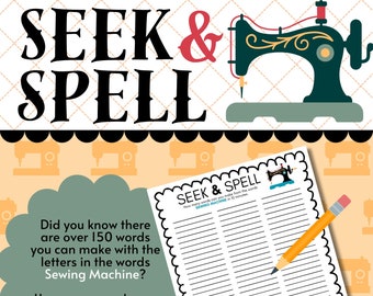 QUILT GAME, Seek & Spell, Instant Digital Download, Printable Game, Quilty Cobb