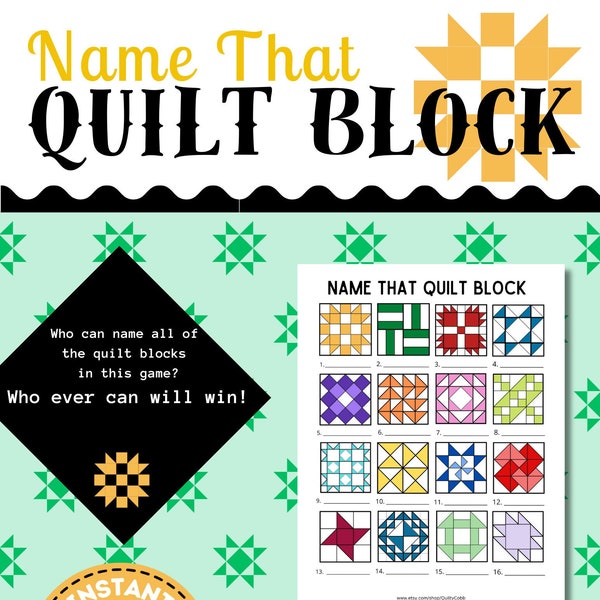 QUILT GAME, Name That Quilt Block, Instant Digital Download, Printable, Game for Retreats & Guilds, Quilty Cobb