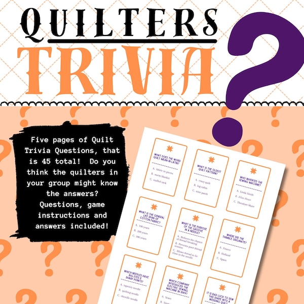 QUILT GAME, Quilters Trivia, Instant Digital Download, Printable Trivia Game, Quilty Cobb