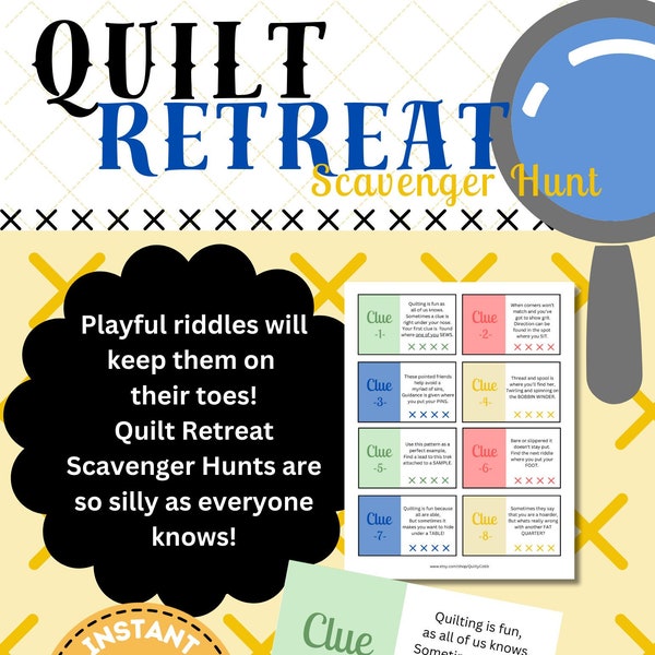 QUILT GAME, Quilt Retreat Scavenger Hunt, Instant Digital Download, Printable Game, Quilty Cobb