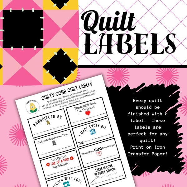 Quilt Labels, Cute Quilt Labels, Quilt Retreat, Gifts, Digital Product, Printable, Download, Quilty Cobb