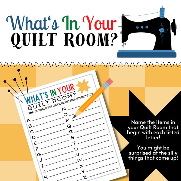 QUILT GAME, What's In Your Quilt Room?, Instant Digital Download, Printable Game, Quilty Cobb