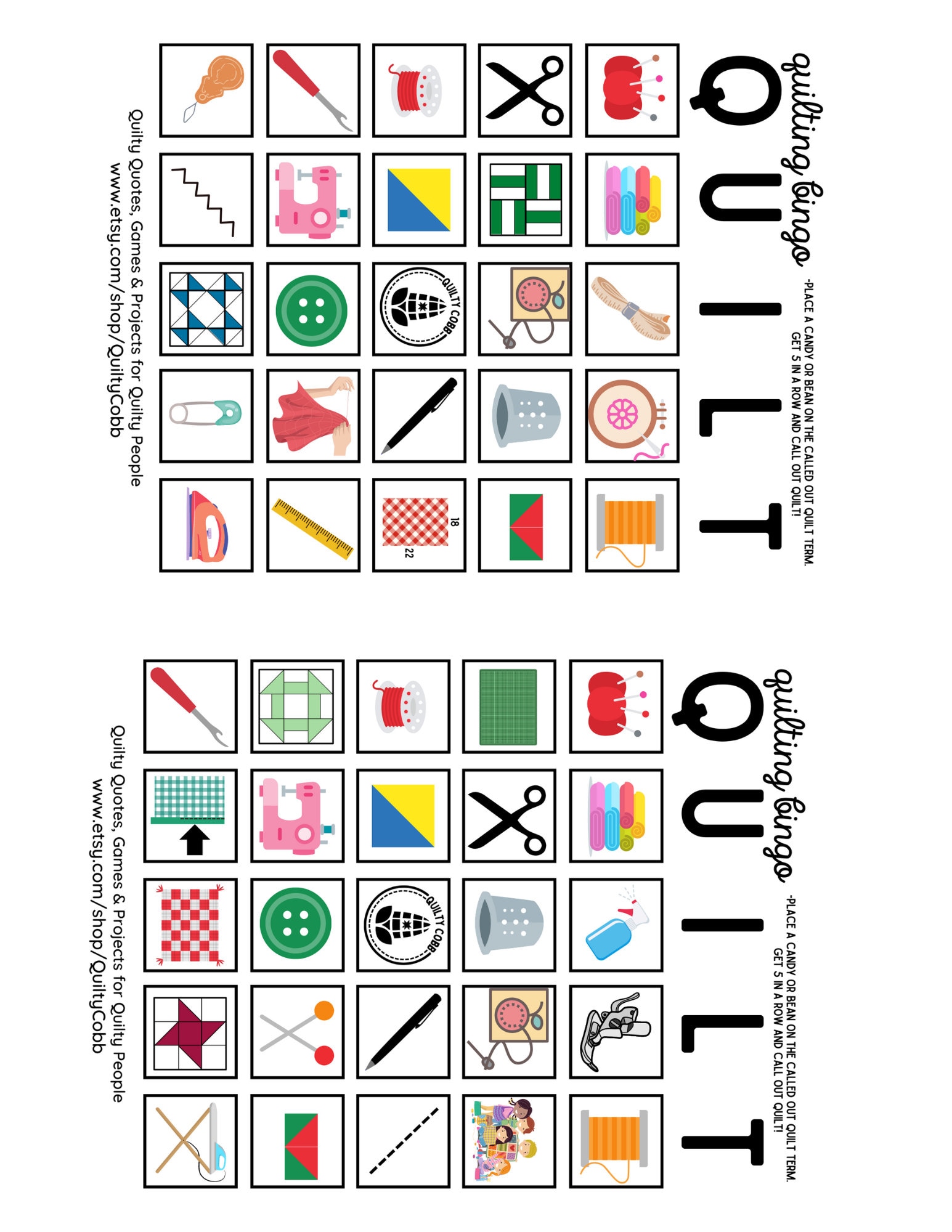 QUILT GAMES QUILT Bingo Instant Digital Download Printable Etsy