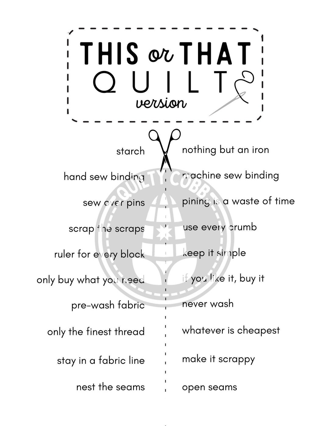 QUILT GAME Instant Digital Download Printable Game Quilty Etsy