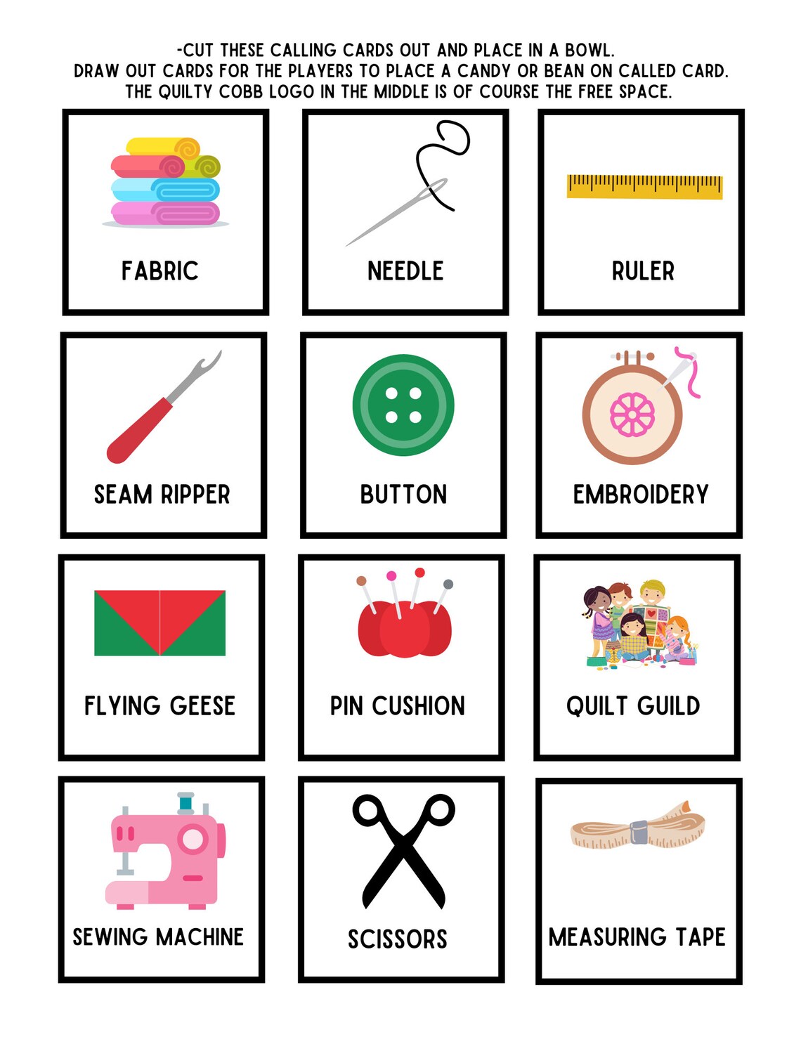QUILT GAMES QUILT Bingo Instant Digital Download Printable Etsy