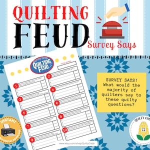 QUILT GAME, Quilting Feud, Quilt Retreat Game, Instant Digital Download, Printable Game, Quilty Cobb