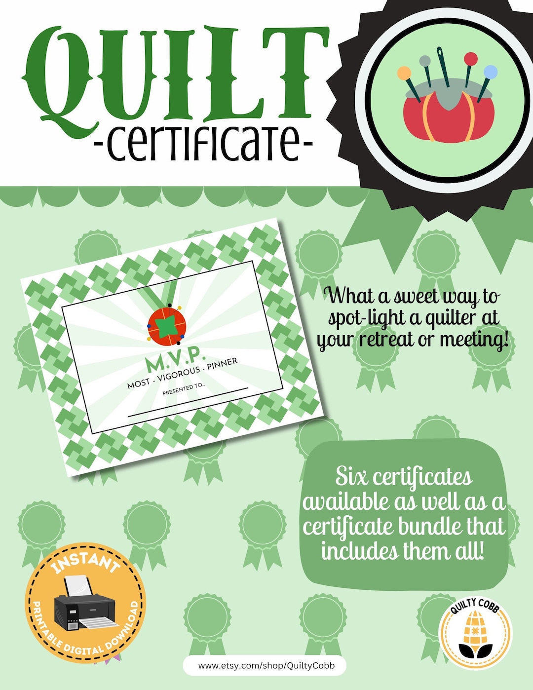 QUILT CERTIFICATE, Award for Retreat, Guild Meeting, MVP, Most Vigorous ...